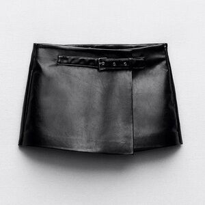 Zara Black Faux Leather Skort with Belt Detail